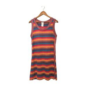 Vintage Tabard Vest Style Rainbow Knit Sweater Dress 70s Hippie Aileen S/M B36